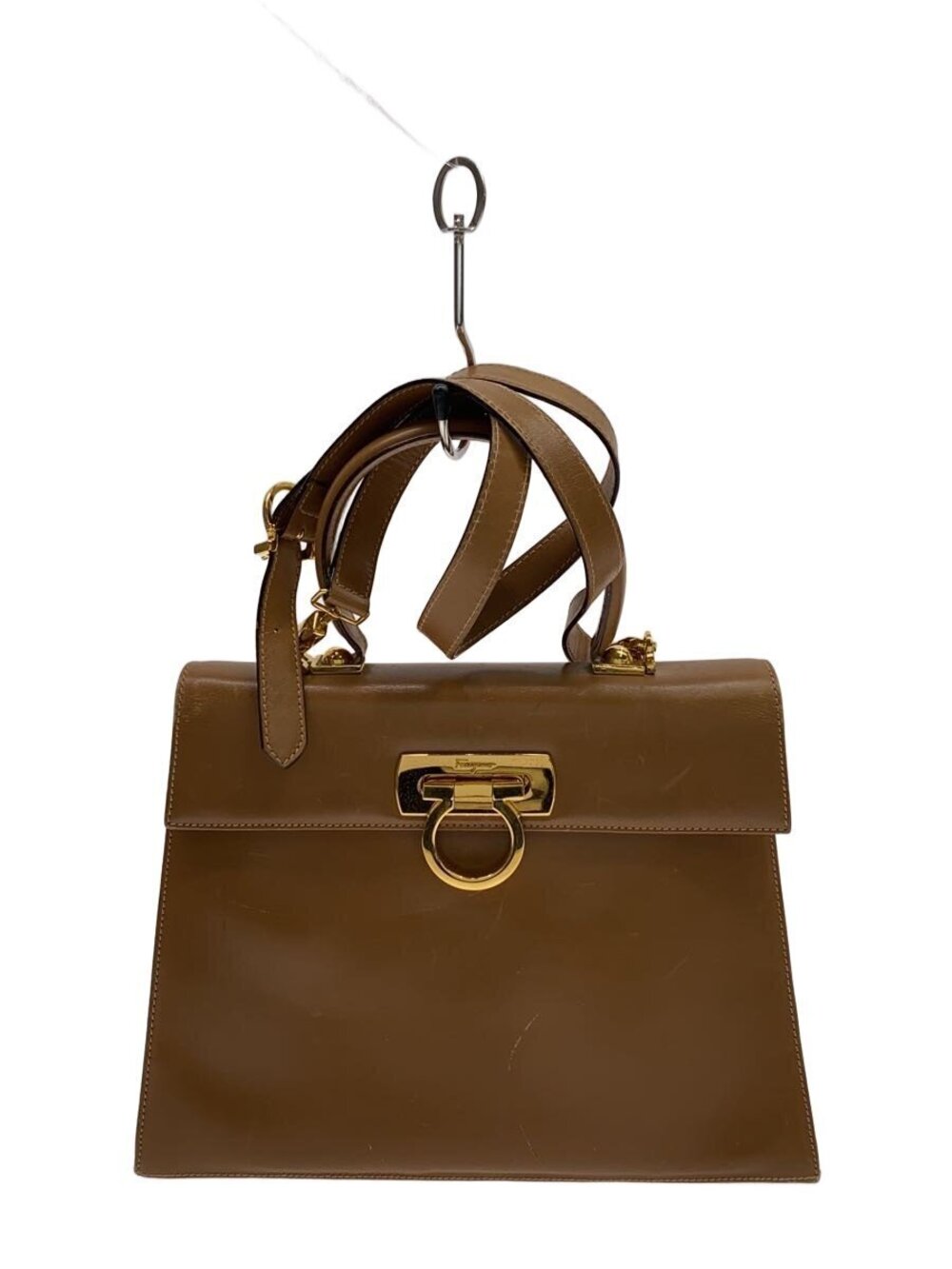Salvatore Ferragamo leather Gancini top handle bag flap Brown